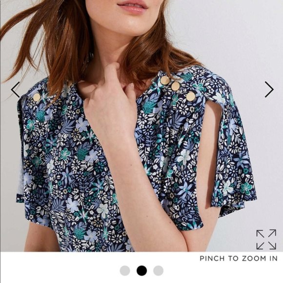 LOFT Women's Slit Flutter Sleeve Floral Dress Navy Blue size 4 - Picture 3 of 14